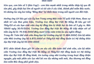 Thư cảm ơn đến sinh viên; cán bộ nhân viên Trường Cao đẳng Đại Việt Đà Nẵng và Thầy/Cô Hội đồng Quản trị Hệ thống Giáo dục Đại Việt