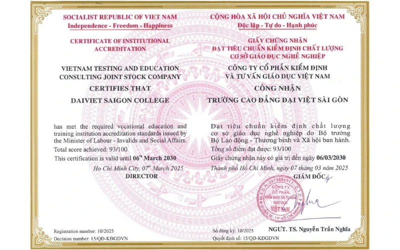 Đại Việt Sài Gòn đạt chuẩn kiểm định chất lượng giáo dục nghề nghiệp – Ý nghĩa và tác động