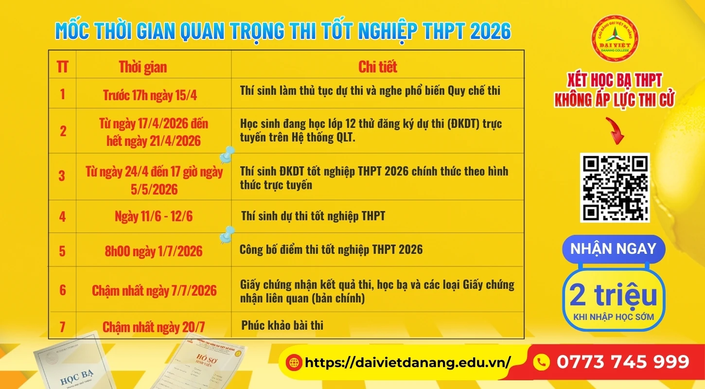 Lịch thi tốt nghiệp THPT 2026 và các mốc thời gian quan trọng | Trường Cao Đẳng Đại Việt Đà Nẵng