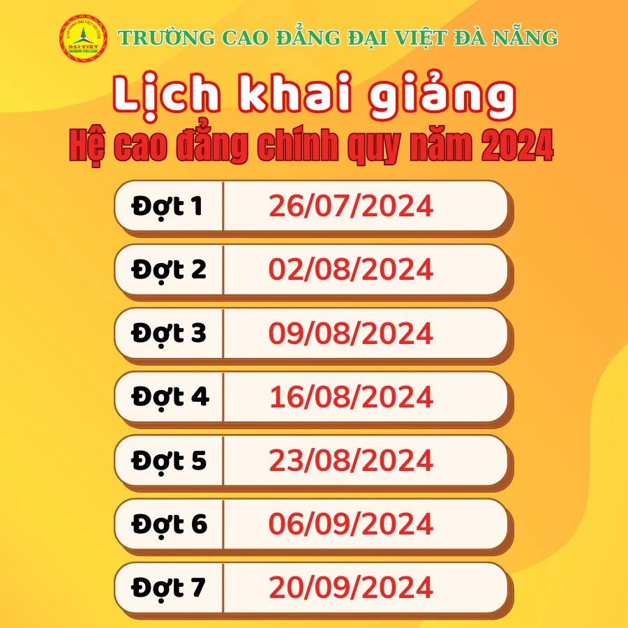 Chính sách Học bổng & Lịch khai giảng Cao đẳng Chính quy 2024 – Trường Cao Đẳng Đại Việt Đà Nẵng