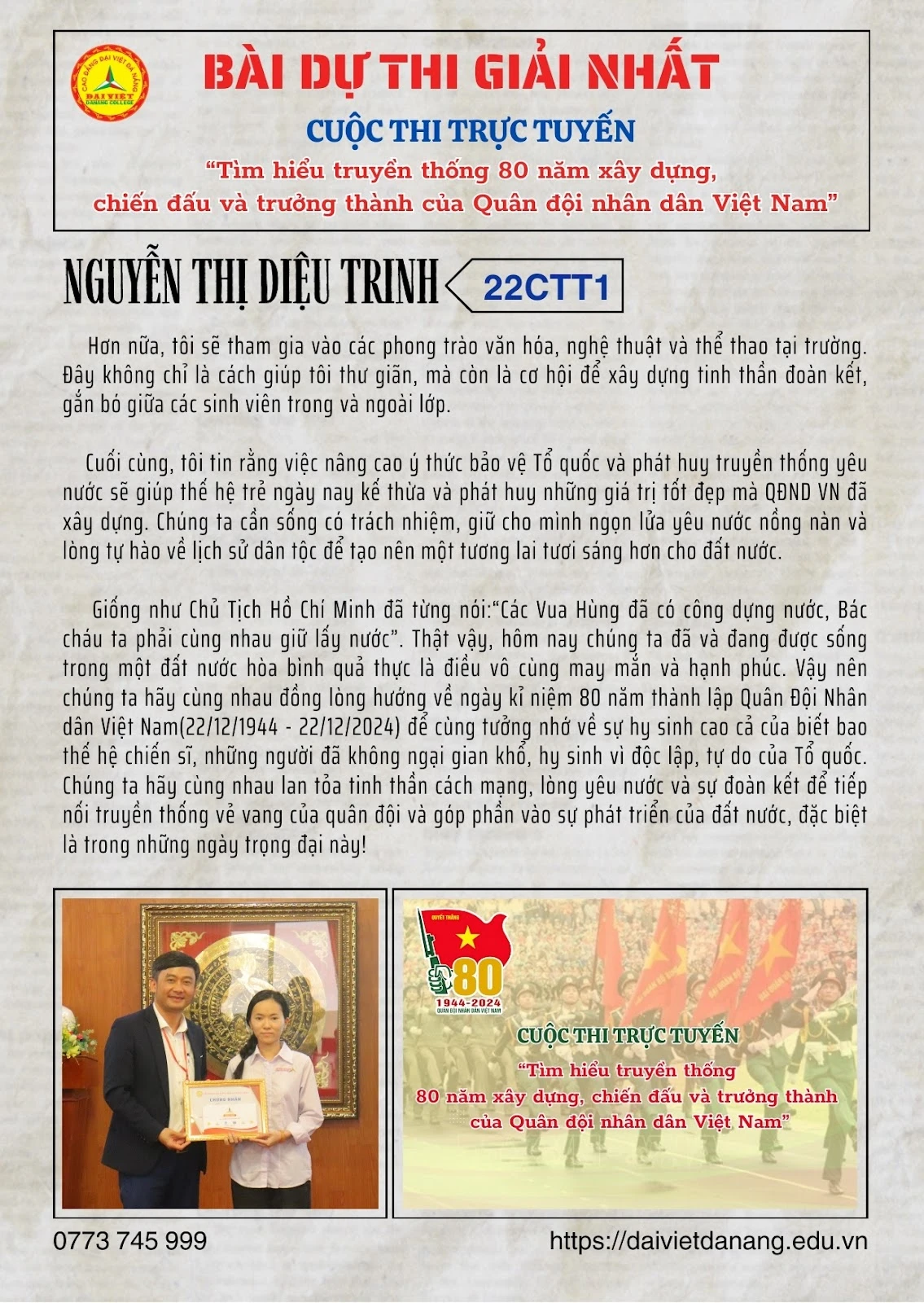 Trường Cao Đẳng Đại Việt Đà Nẵng – Hoạt Động Sinh Viên: Cuộc Thi Tìm Hiểu 80 Năm Truyền Thống Quân Đội Nhân Dân Việt Nam