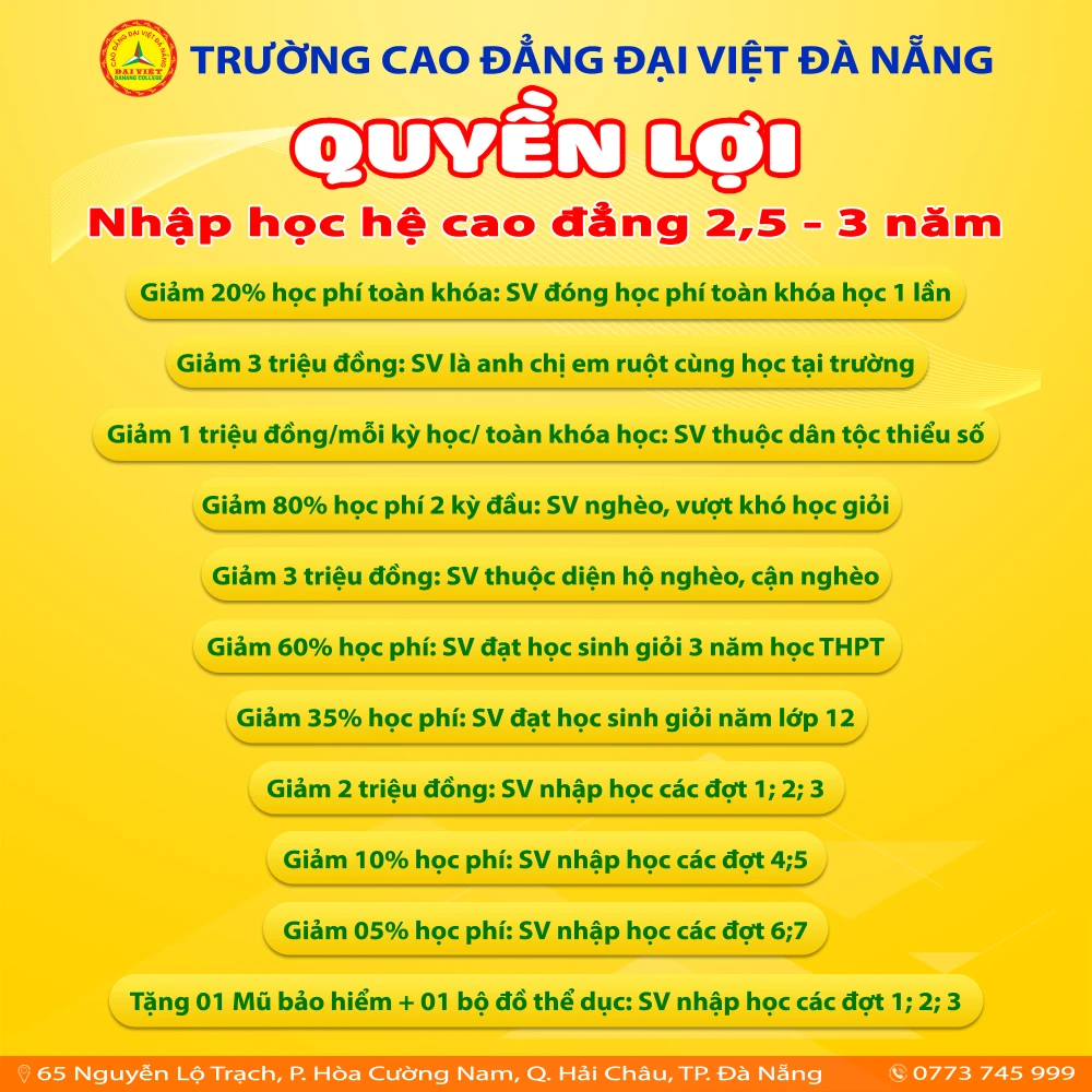 Giảm 10% Học Phí Khi Nhập Học Trước 17/9/2025 | Trường Cao Đẳng Đại Việt Đà Nẵng